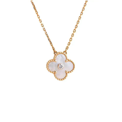 [Lumi Jewelry]CLOVER 15MM DIAMOND WHITE FRITILLARIA NECKLACE