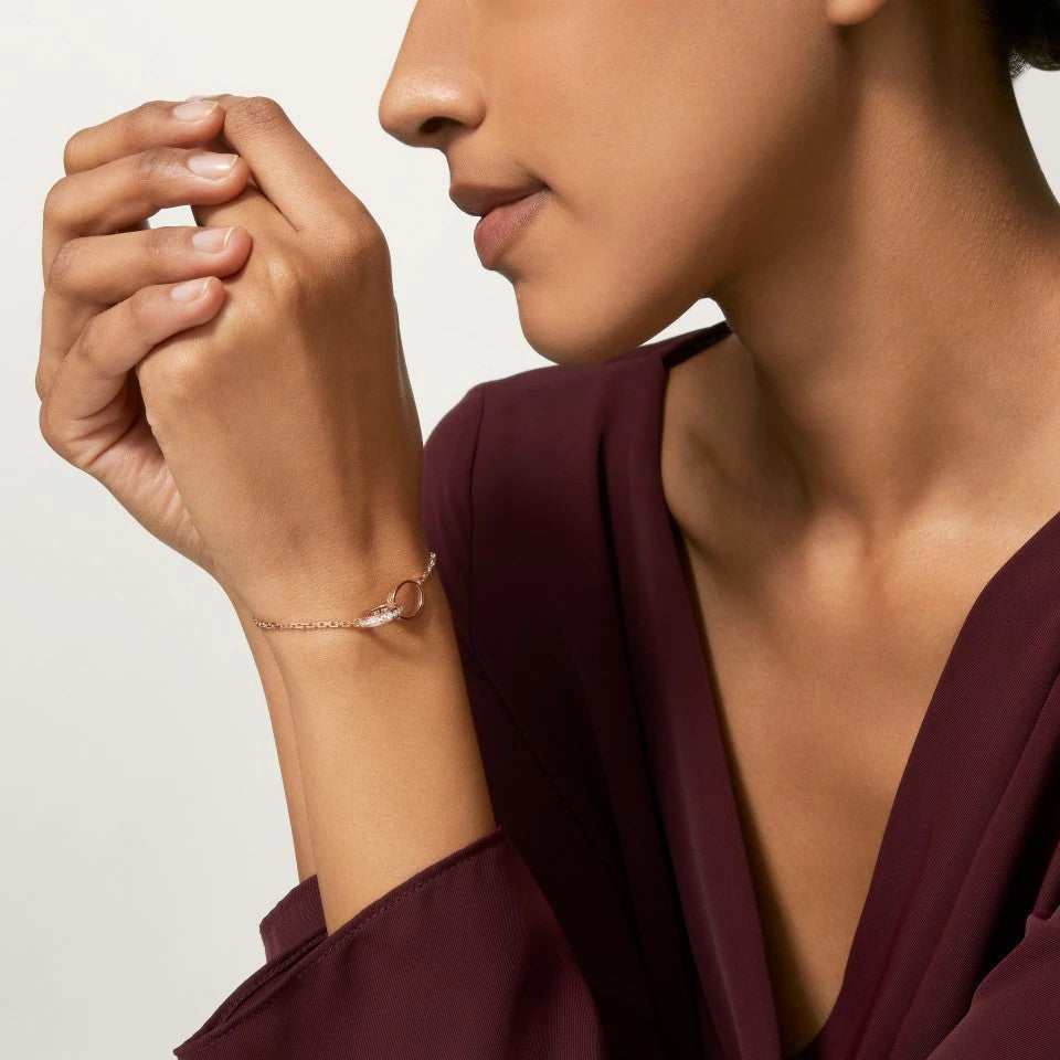 [Lumi Jewelry]LOVE DOUBLE RING HALF DIAMOND BRACELET