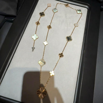 [Lumi Jewelry]DETACHABLE CLOVER 15(11+4) FLOWER ROSE GOLD NECKLACE SET
