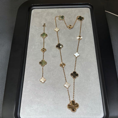 [Lumi Jewelry]DETACHABLE CLOVER 15(11+4) FLOWER ROSE GOLD NECKLACE SET