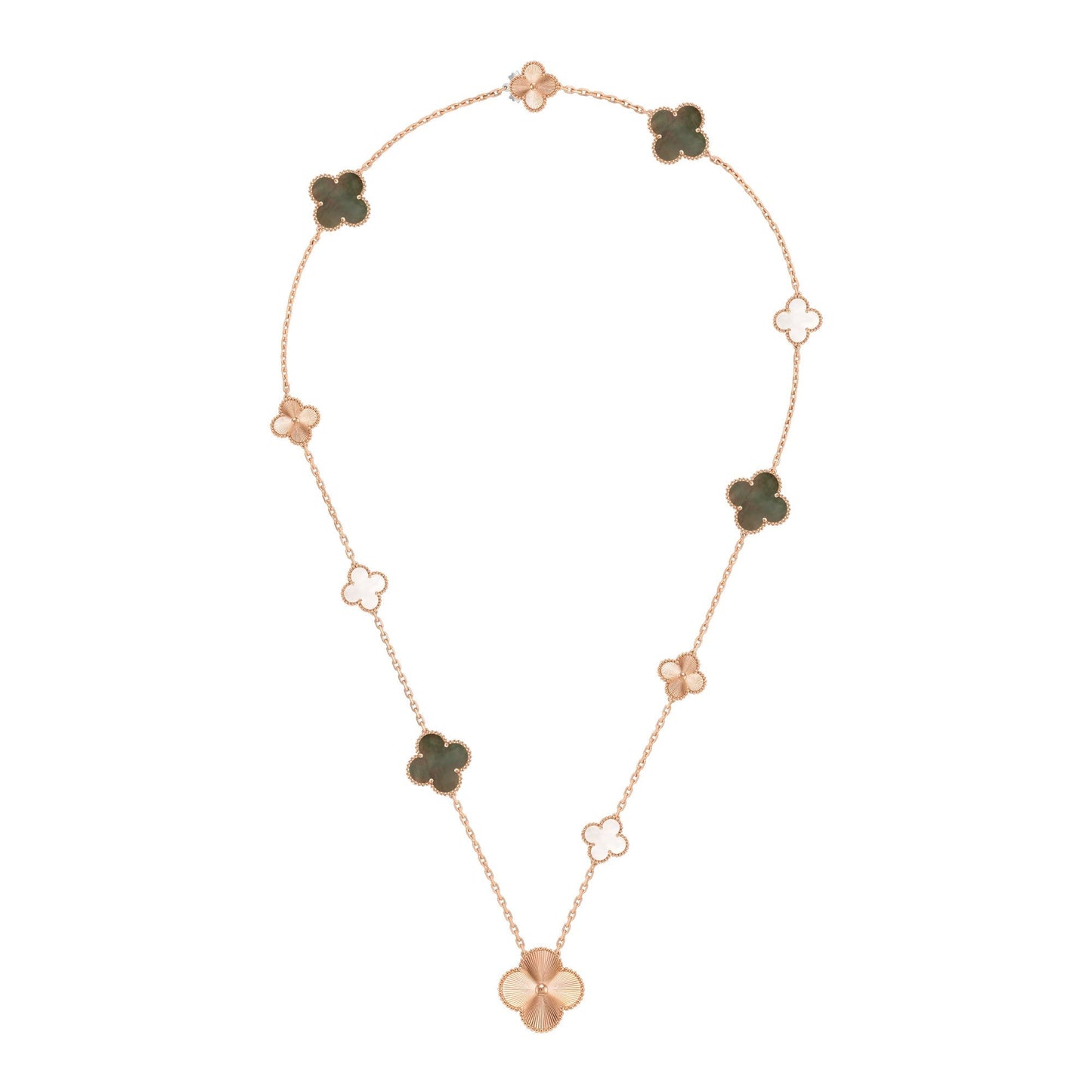 [Lumi Jewelry]DETACHABLE CLOVER 15(11+4) FLOWER ROSE GOLD NECKLACE SET
