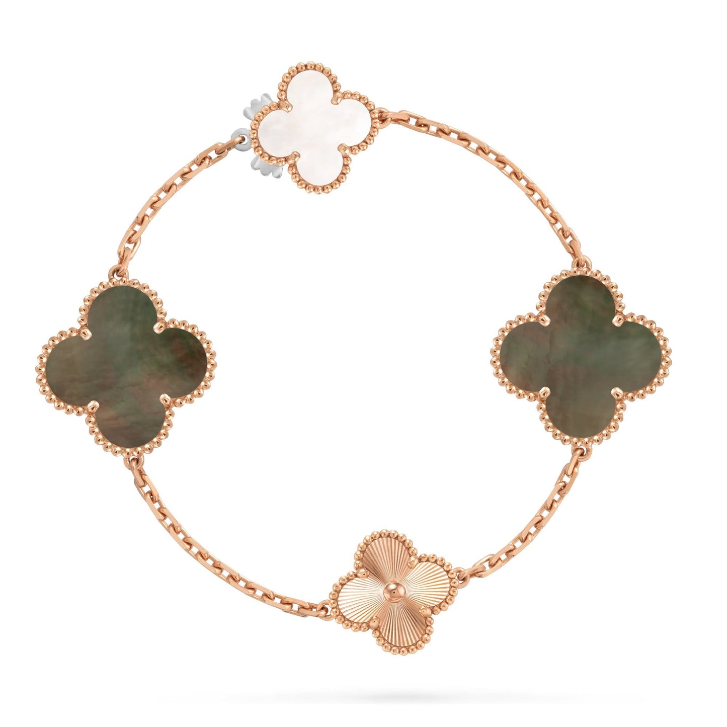 [Lumi Jewelry]DETACHABLE CLOVER 15(11+4) FLOWER ROSE GOLD NECKLACE SET