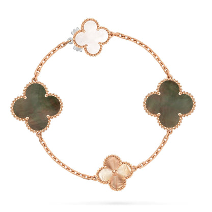 [Lumi Jewelry]DETACHABLE CLOVER 15(11+4) FLOWER ROSE GOLD NECKLACE SET