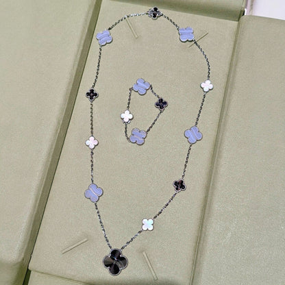 [Lumi Jewelry]DETACHABLE CLOVER 15(11+4) FLOWER SILVER NECKLACE SET