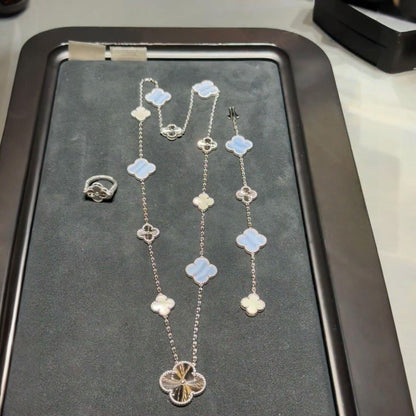 [Lumi Jewelry]DETACHABLE CLOVER 15(11+4) FLOWER SILVER NECKLACE SET