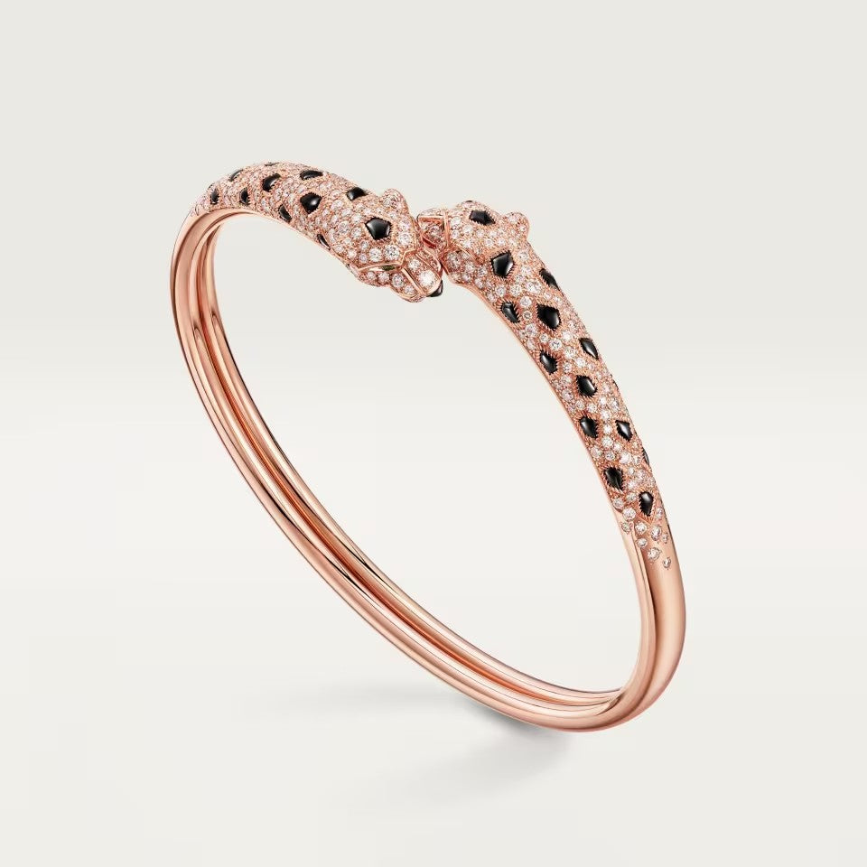 [Lumi Jewelry]PANTHERE DOUBLE HEADED HALF DIAMOND OPEN BRACELET
