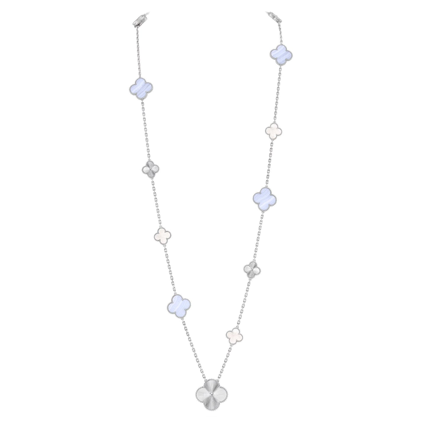 [Lumi Jewelry]DETACHABLE CLOVER 15(11+4) FLOWER SILVER NECKLACE SET