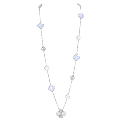 [Lumi Jewelry]DETACHABLE CLOVER 15(11+4) FLOWER SILVER NECKLACE SET