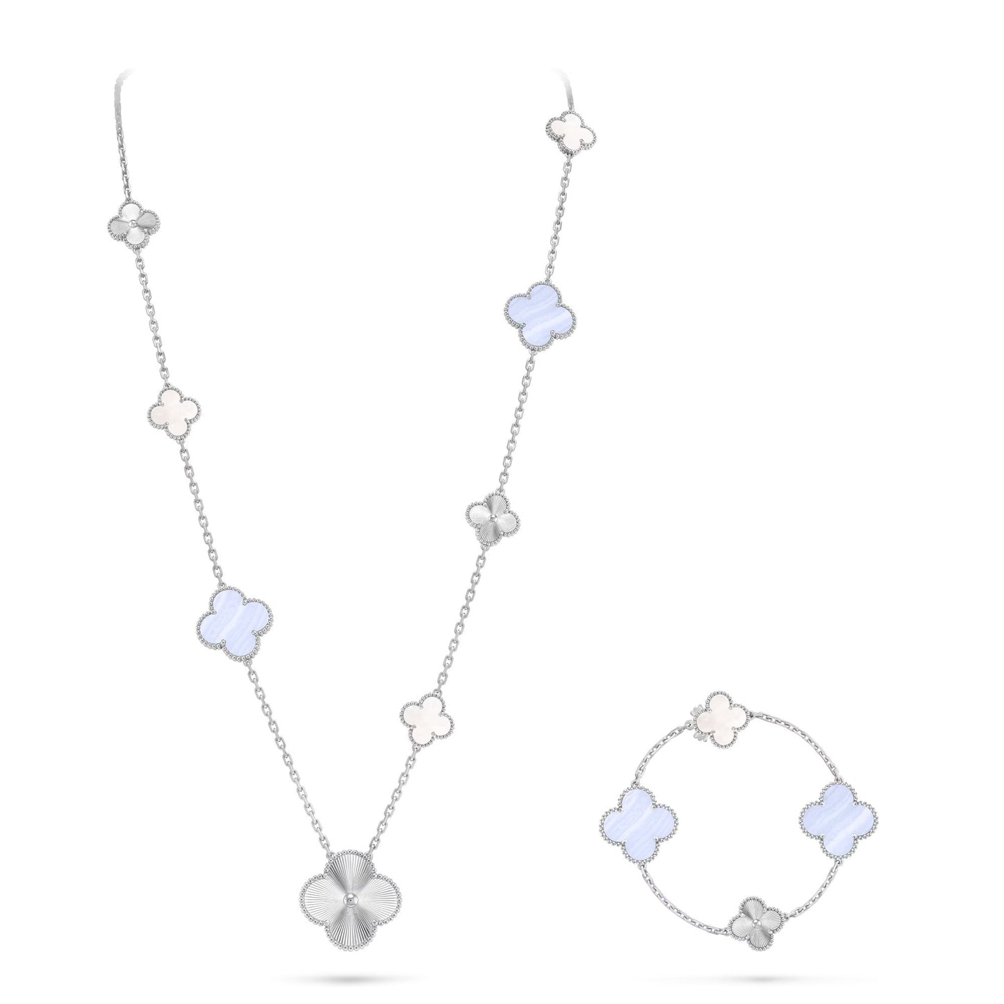 [Lumi Jewelry]DETACHABLE CLOVER 15(11+4) FLOWER SILVER NECKLACE SET