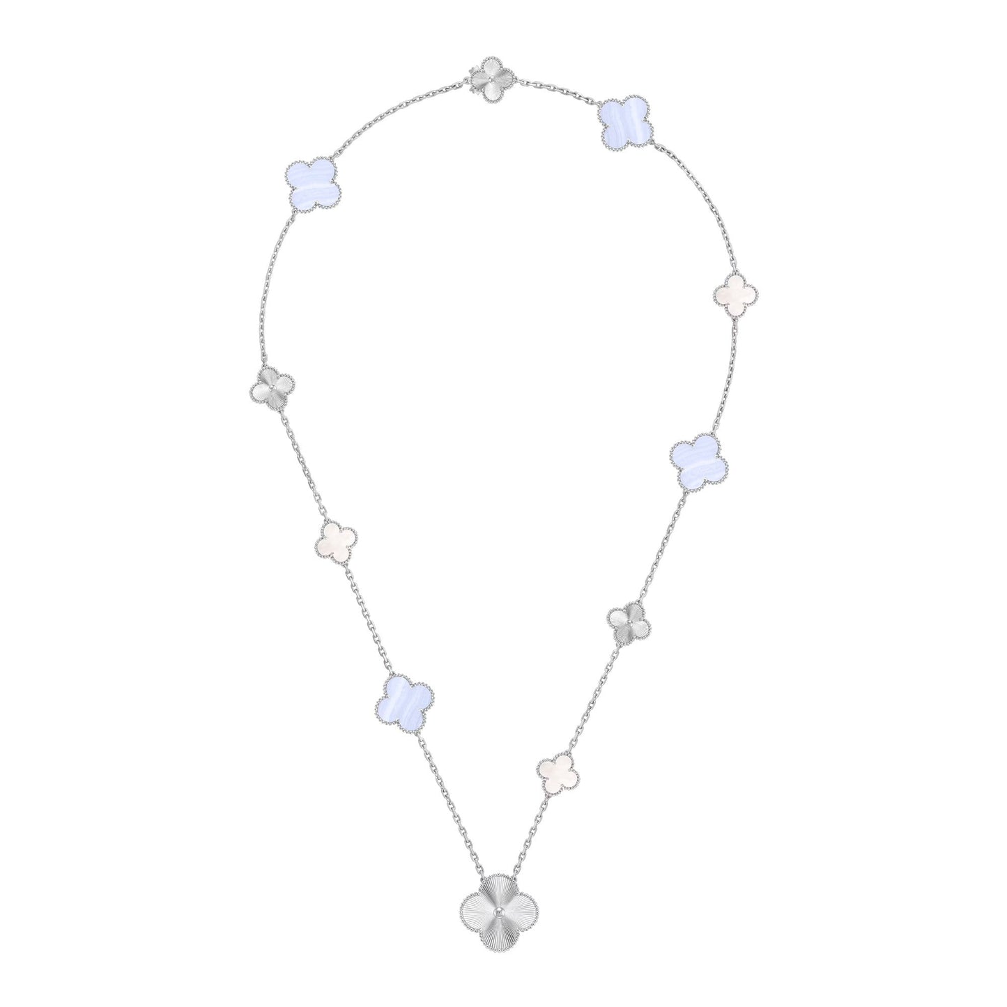 [Lumi Jewelry]DETACHABLE CLOVER 15(11+4) FLOWER SILVER NECKLACE SET