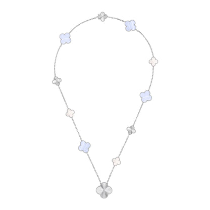 [Lumi Jewelry]DETACHABLE CLOVER 15(11+4) FLOWER SILVER NECKLACE SET