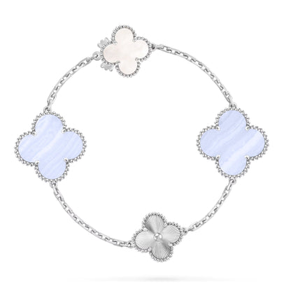 [Lumi Jewelry]DETACHABLE CLOVER 15(11+4) FLOWER SILVER NECKLACE SET