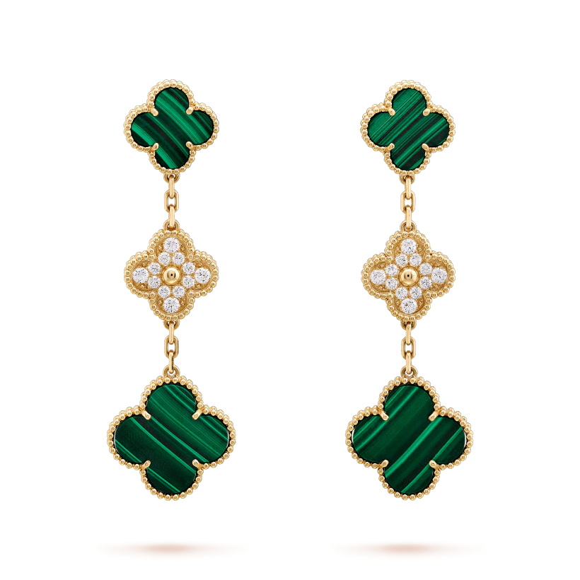 [Lumi Jewelry]CLOVER EARRINGS GOLD MALACHITE DIAMOND 3 MOTIF