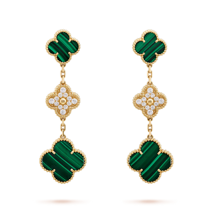 [Lumi Jewelry]CLOVER EARRINGS GOLD MALACHITE DIAMOND 3 MOTIF