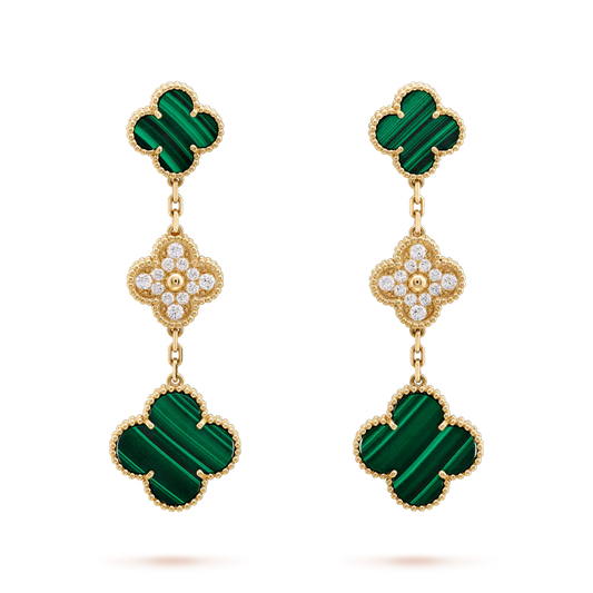 [Lumi Jewelry]CLOVER EARRINGS GOLD MALACHITE DIAMOND 3 MOTIF