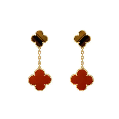 [Lumi Jewelry]CLOVER  2 MOTIF  TIGER EYE CARNELIAN EARRINGS