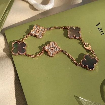 [Lumi Jewelry]CLOVER 5 MOTIF GRAY MOP DIAMOND BRACELET