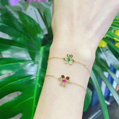 [Lumi Jewelry]FRIVOLE GOLD FLOWER PINK MALACHITE BRACELET