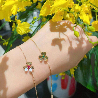 [Lumi Jewelry]FRIVOLE GOLD FLOWER PINK MALACHITE BRACELET