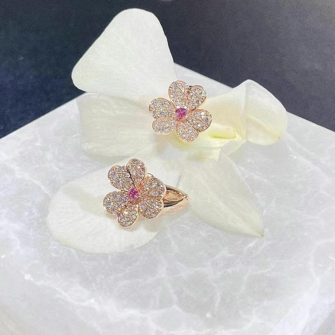 [Lumi Jewelry]FRIVOLE PINK GOLD FLOWER DIAMOND EARRINGS