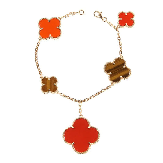 [Lumi Jewelry]CLOVER BRACELET 5 MOTIFS CARNELIAN TIGER EYE