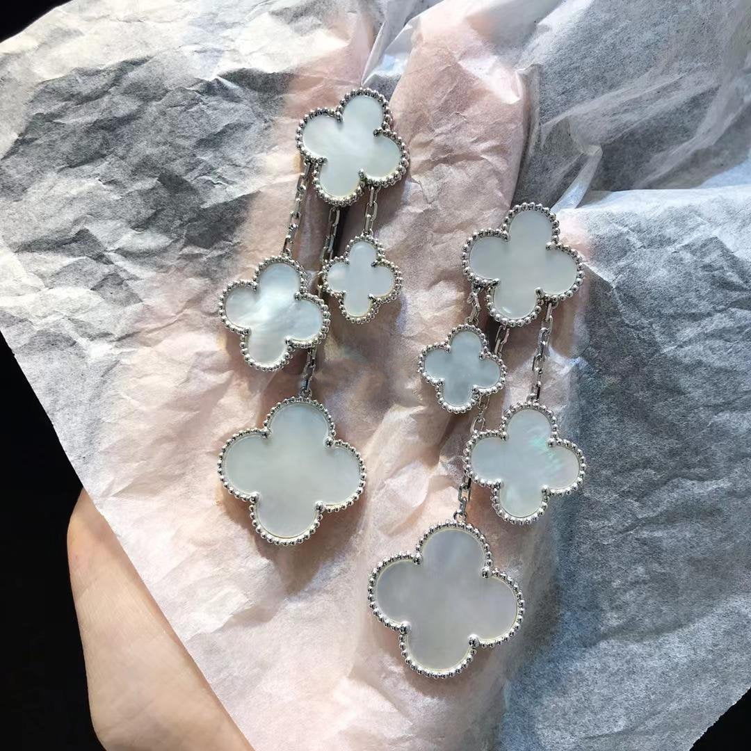 [Lumi Jewelry]CLOVER EARRINGS WHITE MOP 4 MOTIFS SILVER