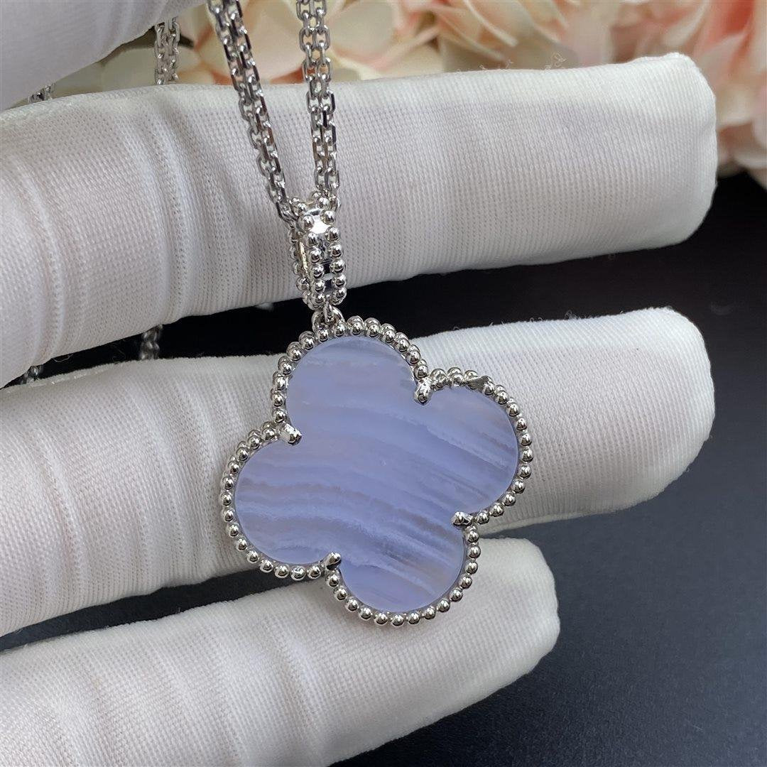 [Lumi Jewelry]CLOVER SILVER CHALCEDONY BIG CLOVER NECKLACE