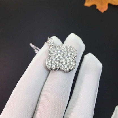 [Lumi Jewelry]CLOVER 25MM SILVER FULL DIAMOND BIG CLOVER NECKLACE