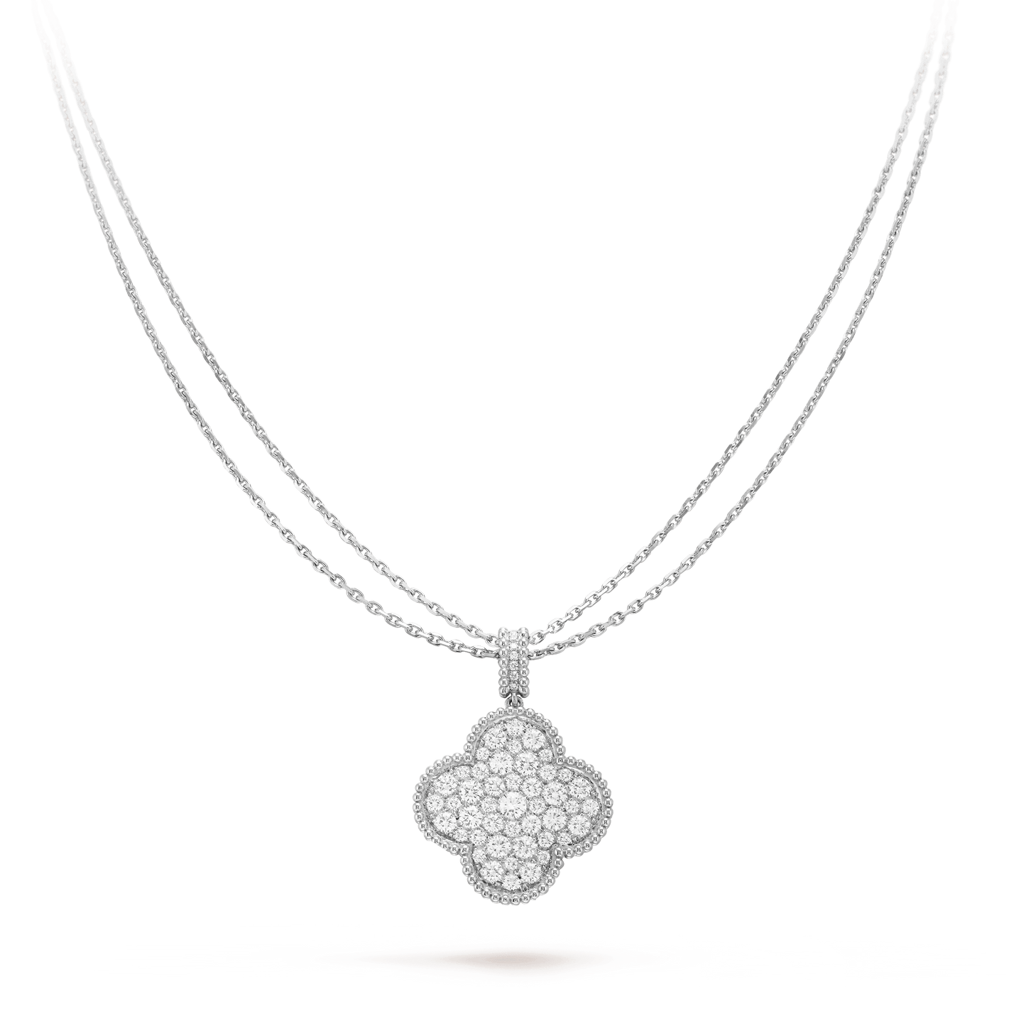 [Lumi Jewelry]CLOVER 25MM SILVER FULL DIAMOND BIG CLOVER NECKLACE