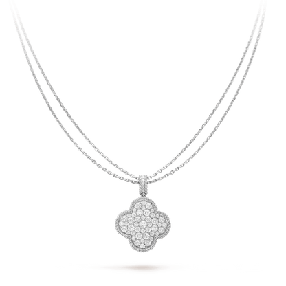 [Lumi Jewelry]CLOVER 25MM SILVER FULL DIAMOND BIG CLOVER NECKLACE