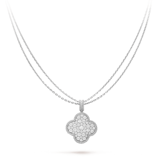 [Lumi Jewelry]CLOVER 25MM SILVER FULL DIAMOND BIG CLOVER NECKLACE