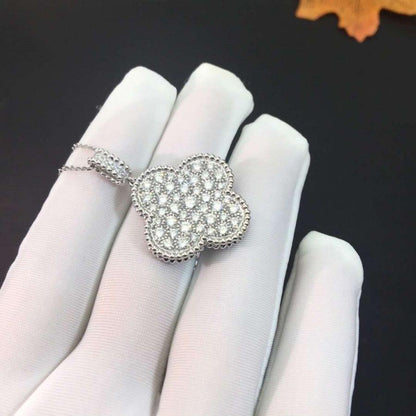 [Lumi Jewelry]CLOVER 25MM SILVER FULL DIAMOND BIG CLOVER NECKLACE