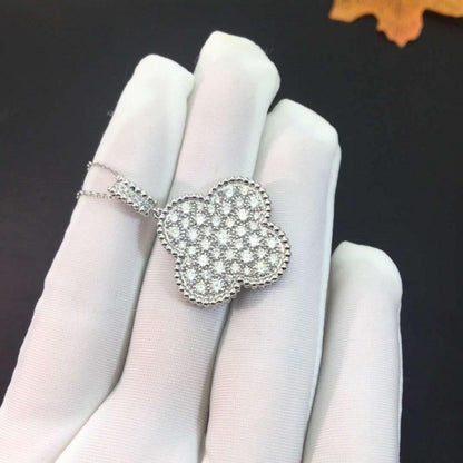 [Lumi Jewelry]CLOVER 25MM SILVER FULL DIAMOND BIG CLOVER NECKLACE