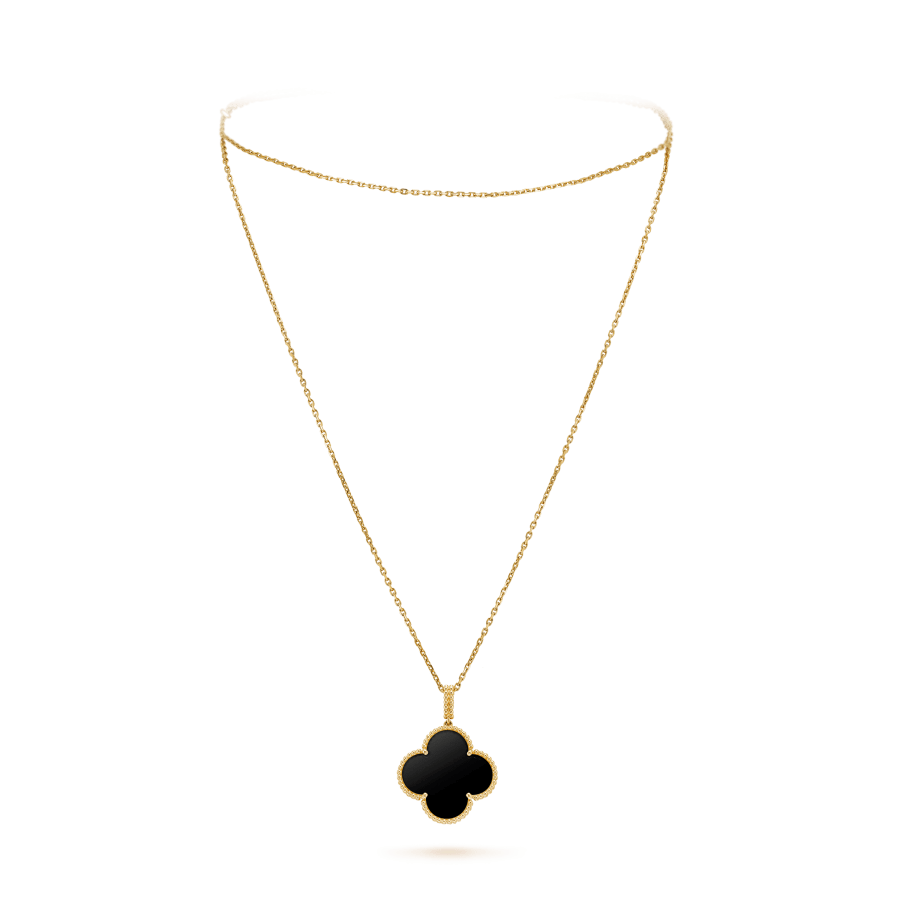 [Lumi Jewelry]CLOVER 25MM GOLD ONYX BIG CLOVER NECKLACE