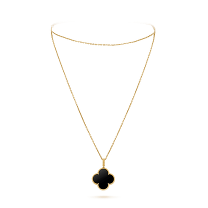 [Lumi Jewelry]CLOVER 25MM GOLD ONYX BIG CLOVER NECKLACE