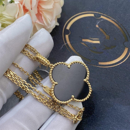 [Lumi Jewelry]CLOVER 25MM GOLD ONYX BIG CLOVER NECKLACE