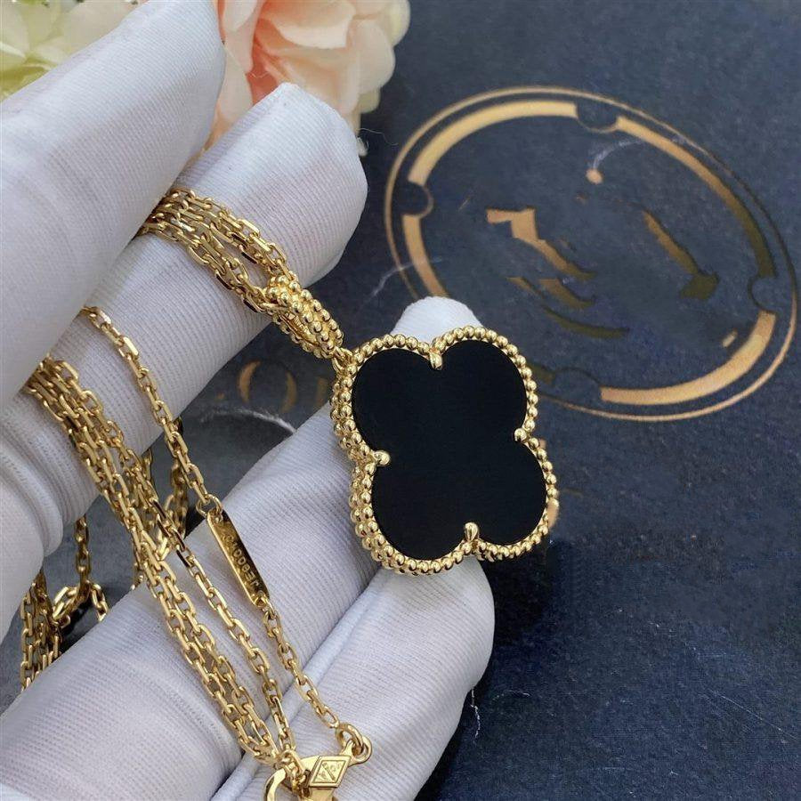 [Lumi Jewelry]CLOVER 25MM GOLD ONYX BIG CLOVER NECKLACE