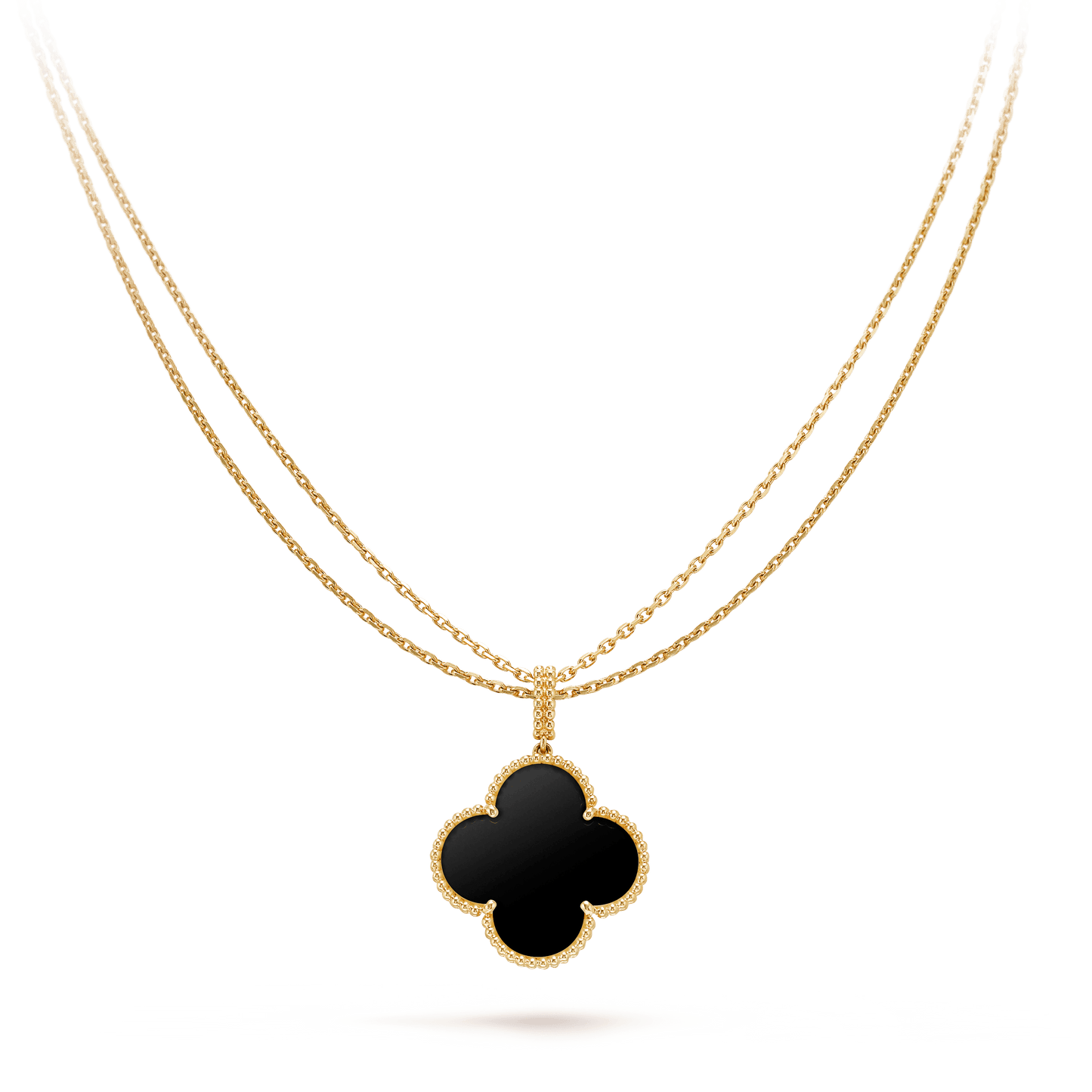 [Lumi Jewelry]CLOVER 25MM GOLD ONYX BIG CLOVER NECKLACE