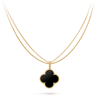 [Lumi Jewelry]CLOVER 25MM GOLD ONYX BIG CLOVER NECKLACE