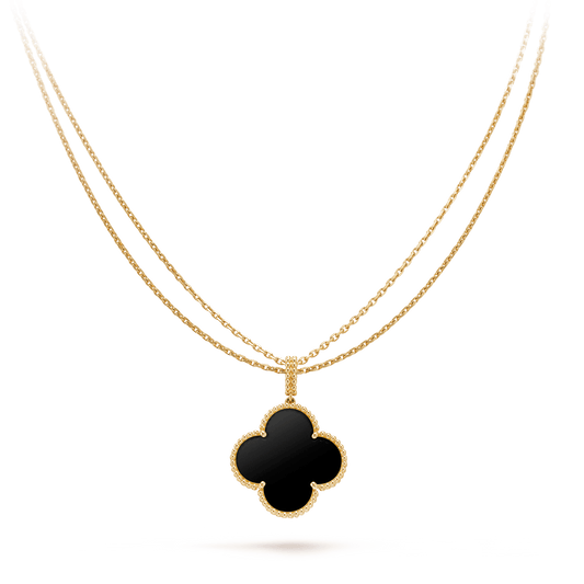 [Lumi Jewelry]CLOVER 25MM GOLD ONYX BIG CLOVER NECKLACE