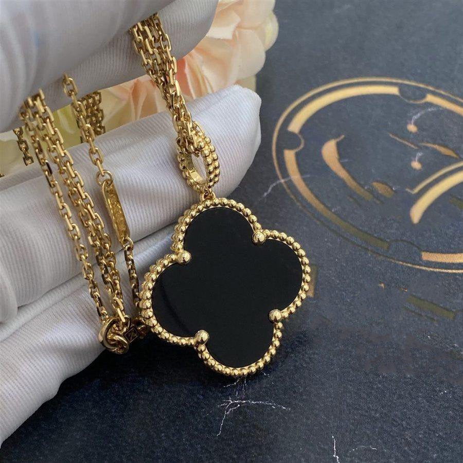 [Lumi Jewelry]CLOVER 25MM GOLD ONYX BIG CLOVER NECKLACE