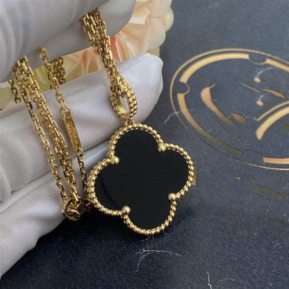 [Lumi Jewelry]CLOVER 25MM GOLD ONYX BIG CLOVER NECKLACE
