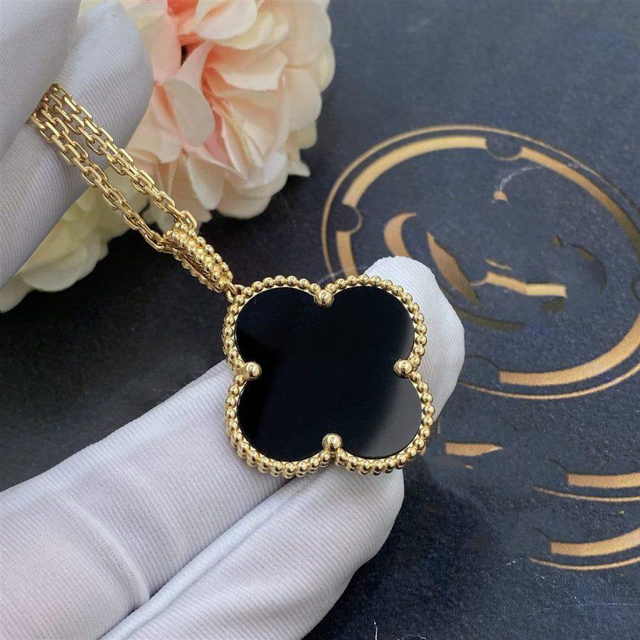 [Lumi Jewelry]CLOVER 25MM GOLD ONYX BIG CLOVER NECKLACE