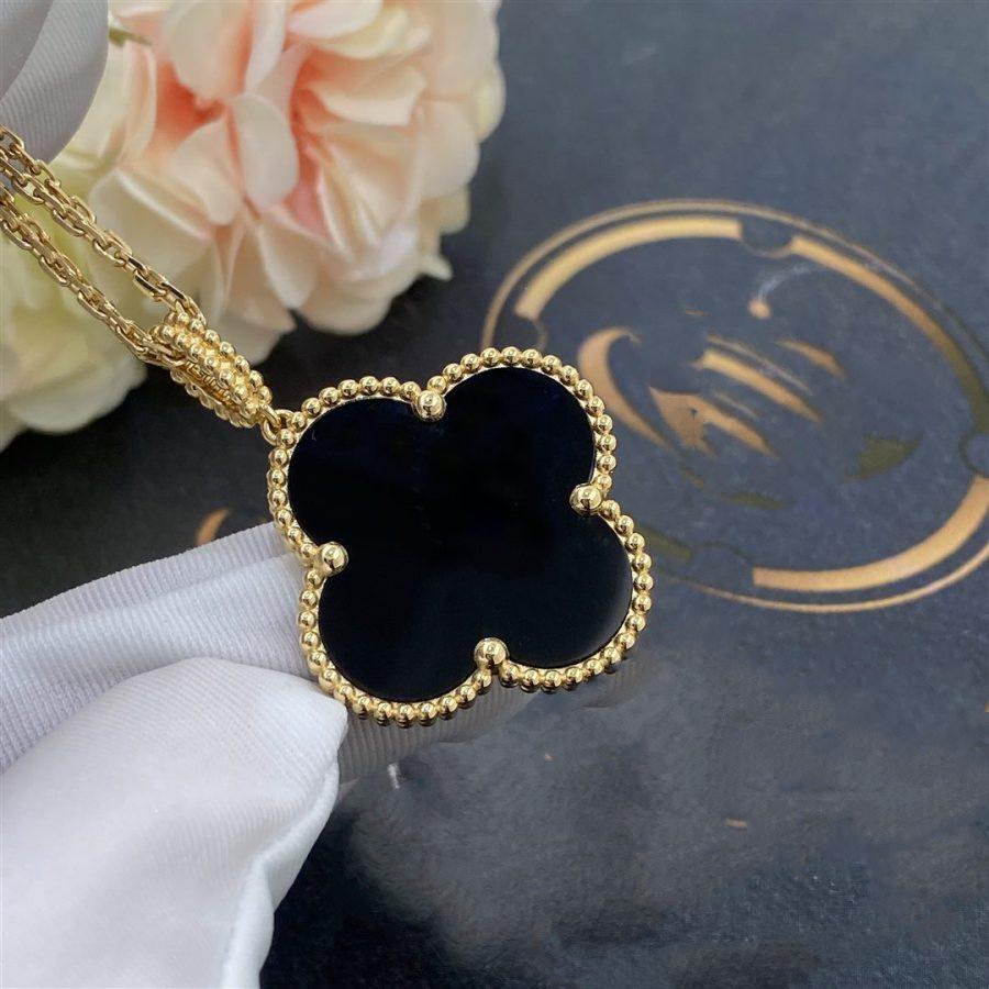 [Lumi Jewelry]CLOVER 25MM GOLD ONYX BIG CLOVER NECKLACE