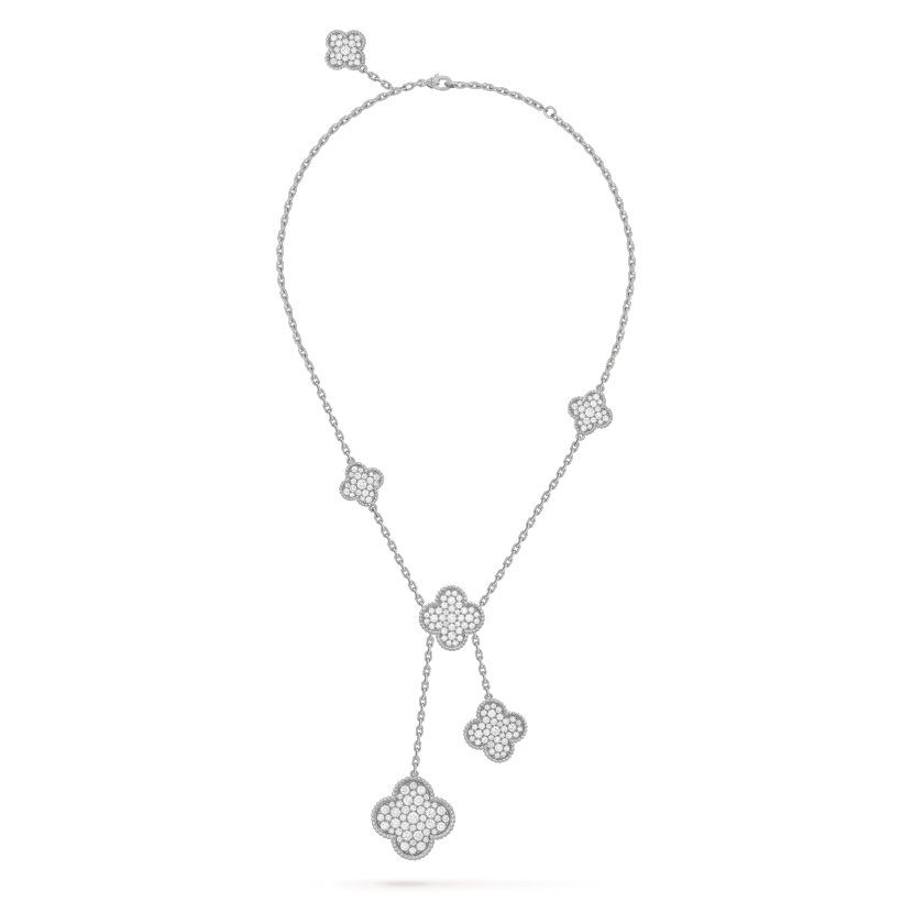 [Lumi Jewelry]CLOVER 5 MOTIFS SILVER DIAMONDS NECKLACE