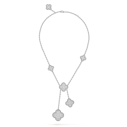[Lumi Jewelry]CLOVER 5 MOTIFS SILVER DIAMONDS NECKLACE