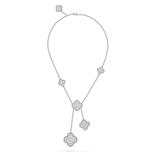 [Lumi Jewelry]CLOVER 5 MOTIFS SILVER DIAMONDS NECKLACE