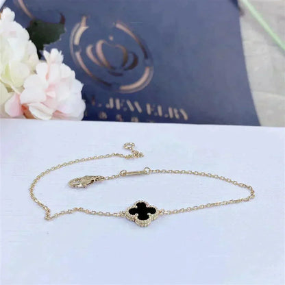 [Lumi Jewelry]CLOVER ONYX SINGLE FLOWER BRACELET