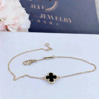 [Lumi Jewelry]CLOVER ONYX SINGLE FLOWER BRACELET