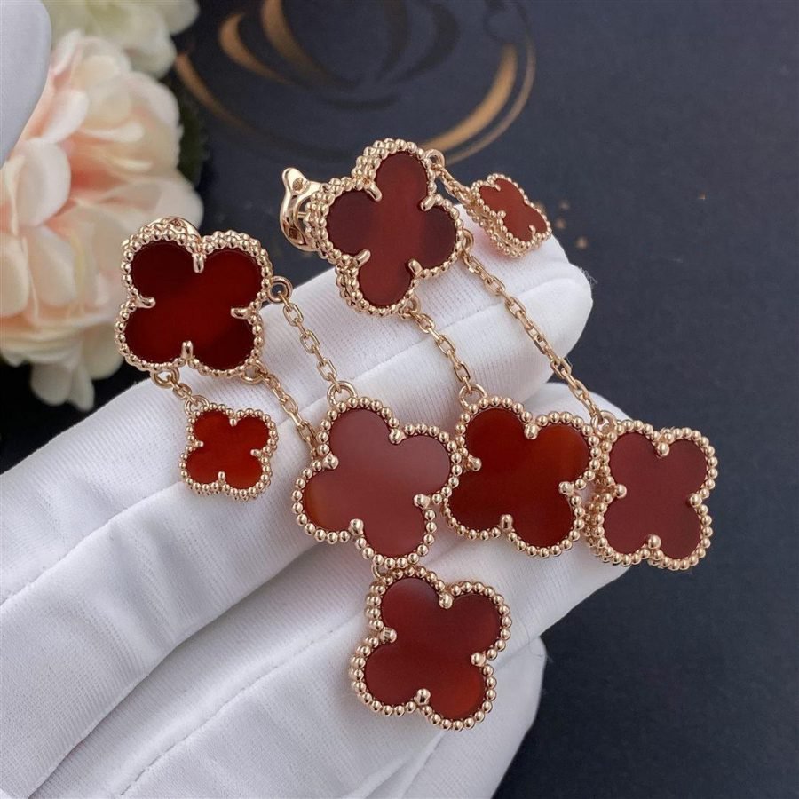 [Lumi Jewelry]CLOVER EARRINGS CARNELIAN 4 MOTIFS PINK GOLD